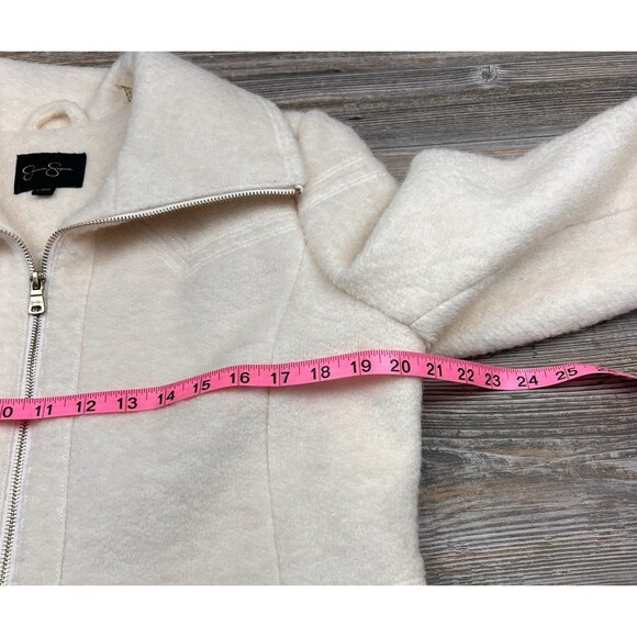 Jessica Simpson Boiled Wool Blend Dress Coat LARGE Ivory W/ Gold Zipper Chic - Picture 7 of 15